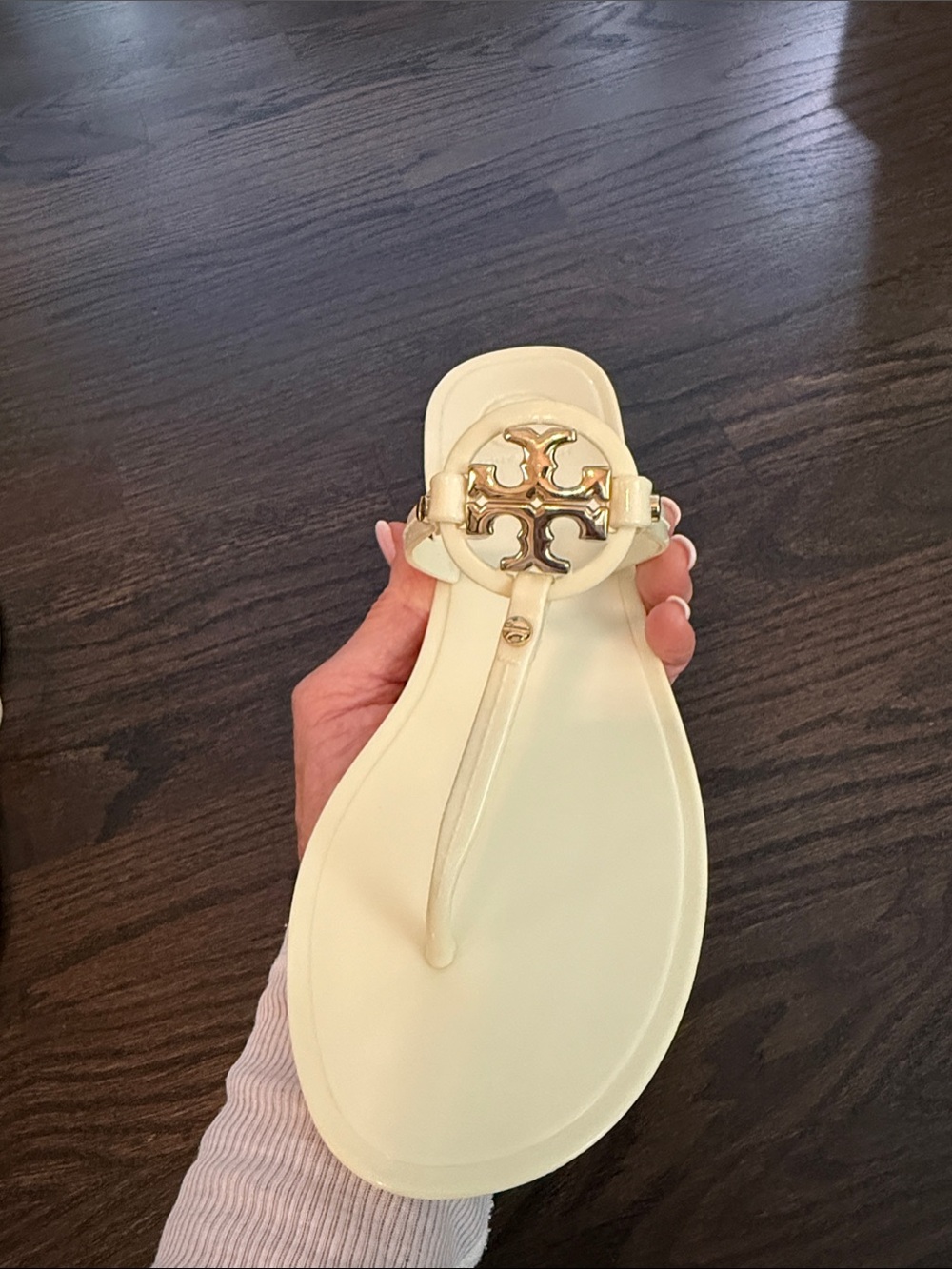 Tory Burch Cream Jelly T-Strap Sandal with Gold Emblem